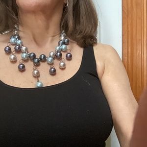 Statement piece necklace blue Swarovski pearls and ss